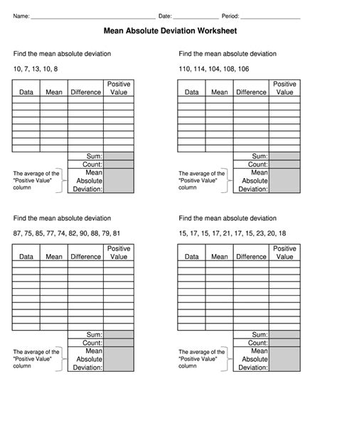 mean absolute deviation worksheet answers